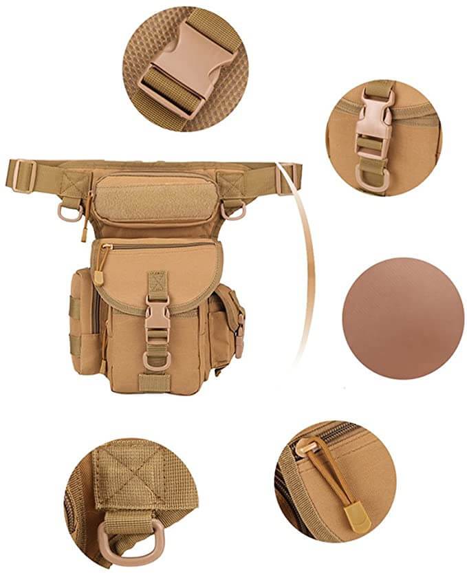Legergroene tactische beentas heren, multifunctioneel met MOLLE systeem, perfect voor tactische uitrusting.