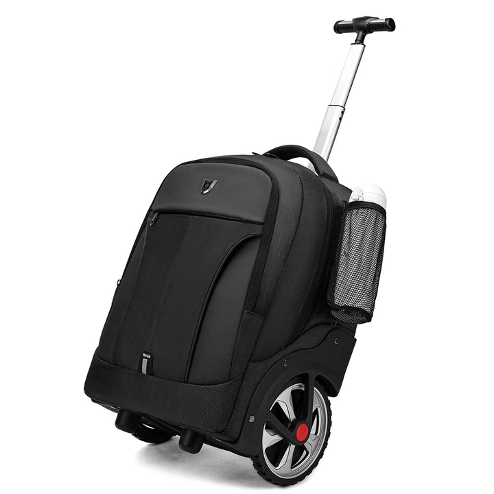Praktische zwarte rolbare laptoprugzak Helsinki. Ruime unisex roltrolley en reisrugzak voor werk en reizen.