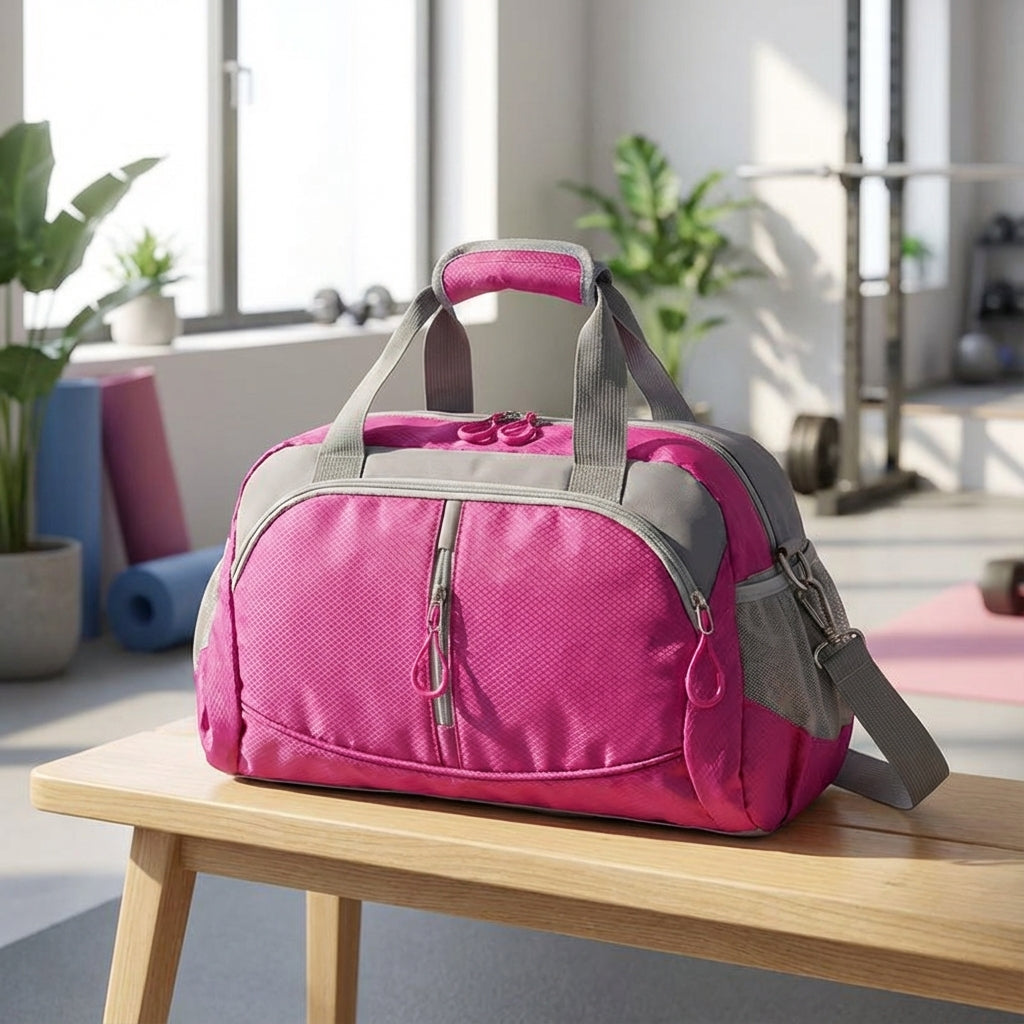 Zwarte unisex sportieve reistas, compacte weekendtas met schouderriem, ideaal voor reizen en sport.