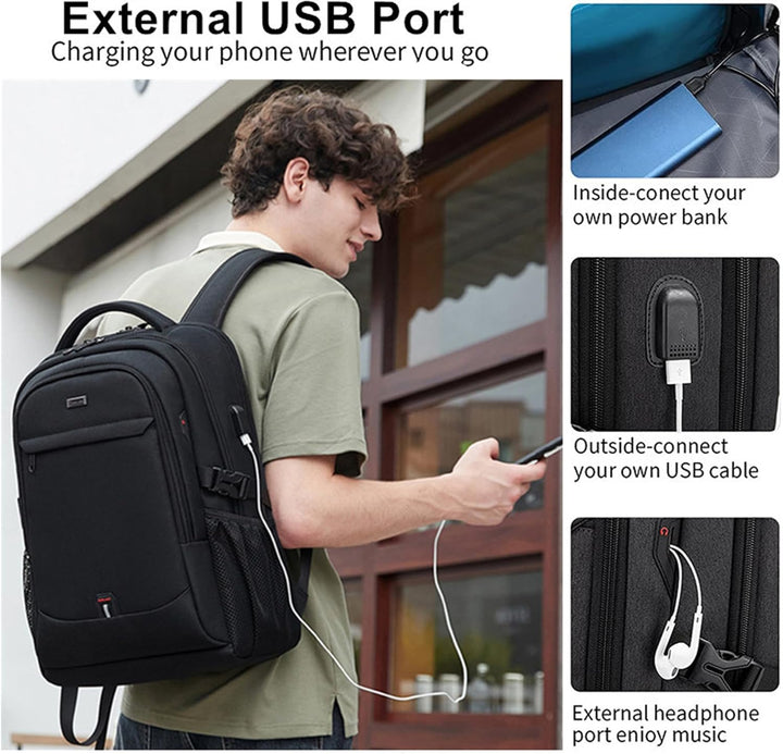 Veilig laptopvak in de zwarte waterafstotende pendeltas; biedt bescherming en comfort voor dagelijks gebruik.