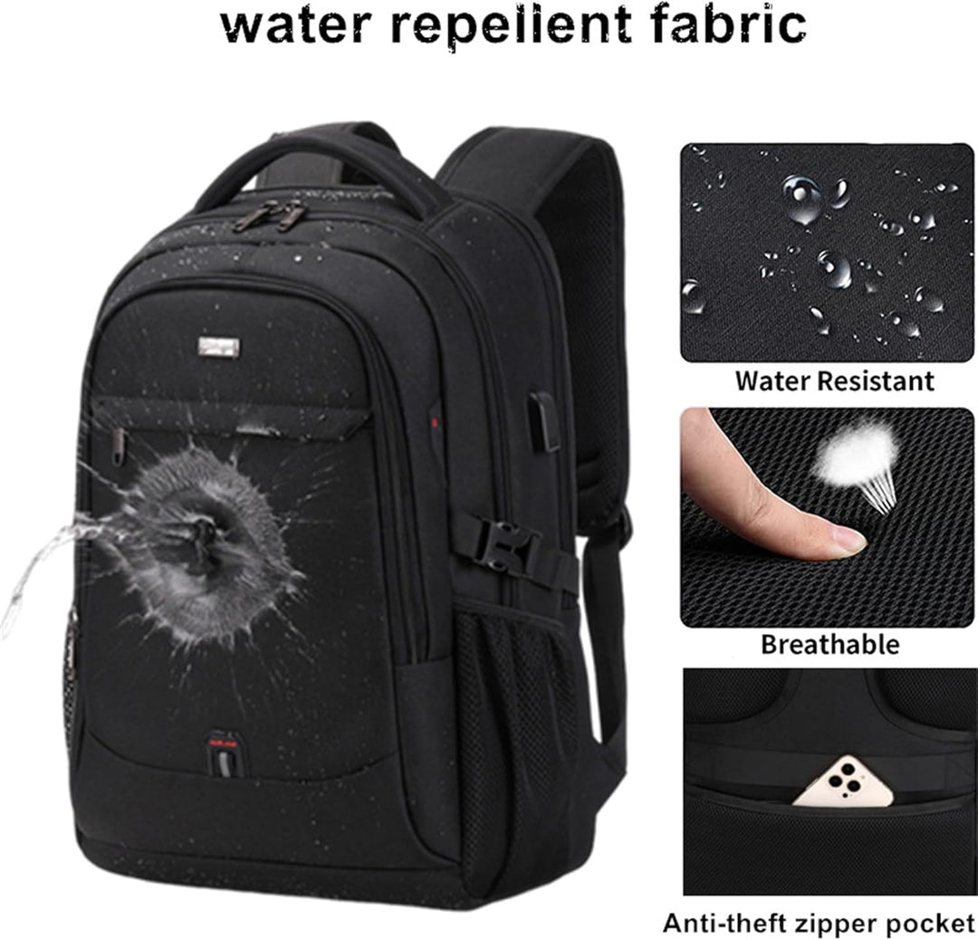 Detail van het waterafstotende materiaal van de zwarte unisex schooltas/werkrugzak; houdt spullen droog.