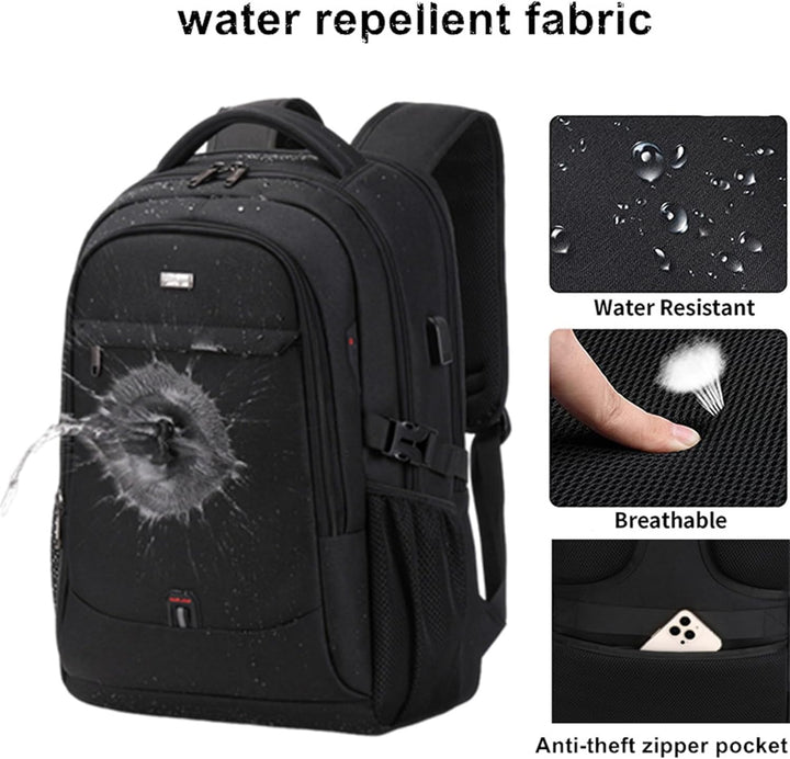 Detail van het waterafstotende materiaal van de zwarte unisex schooltas/werkrugzak; houdt spullen droog.