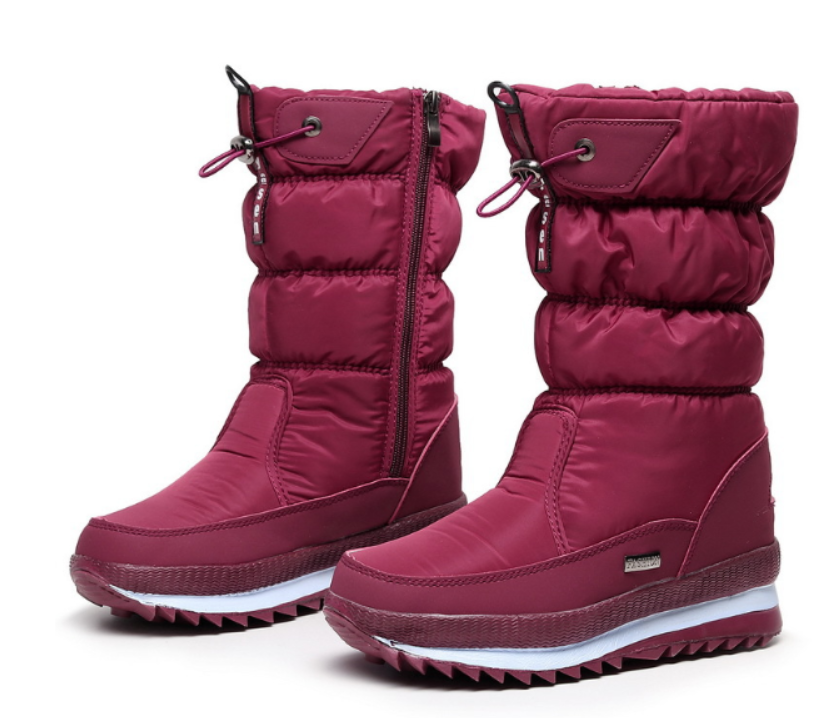 Dames snowboots, waterdicht en warm, staand in de sneeuw, klaar voor winterse wandelingen.