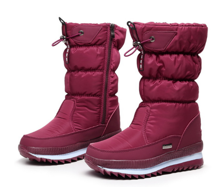 Dames snowboots, waterdicht en warm, staand in de sneeuw, klaar voor winterse wandelingen.