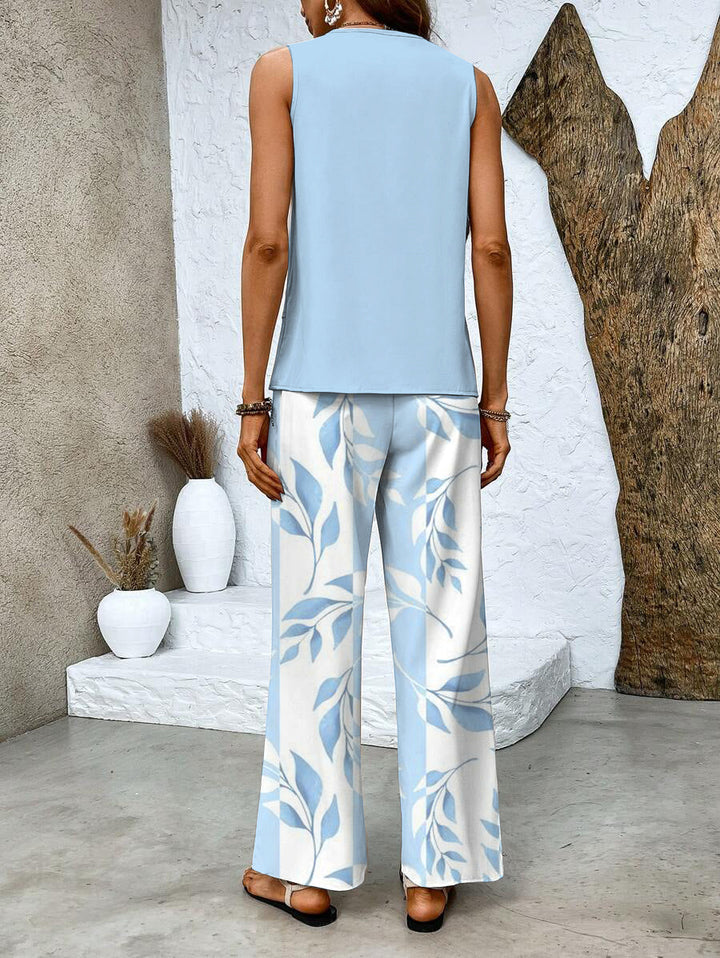 Dames tweedelige set: Mouwloze top & rechte broek in bruin, slanke pasvorm, stijlvol voor elke gelegenheid, elegant silhouet.